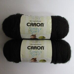 Yarnspirations Caron Simply Soft Black 100% Acrylic Yarn 2 Skeins Same Dye Lot